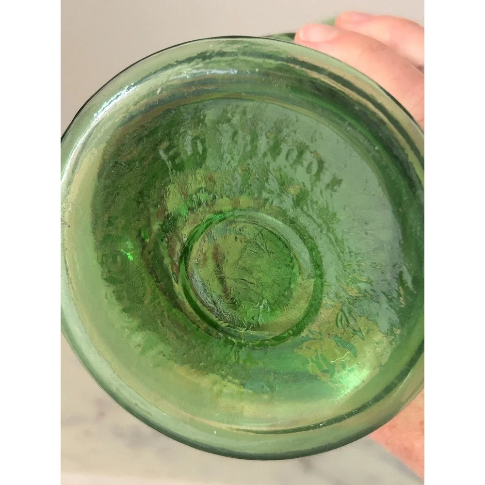 Vintage EO Brody Cleveland OH Emerald Green Glass Vase Diamond Swirl Texture